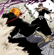 Renji attacks Ichigo.