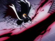 Ichigo uses Getsuga Tenshō against Ulquiorra Cifer.