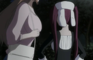 Riruka denies caring about Ichigo as Orihime walks passed.