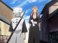 Rangiku returns and reports to Hitsugaya.