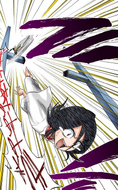 Ichigo hurls a screaming Rukia at Renji.