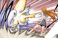 Orihime defeats Numb Chandelier using Koten Zanshun.