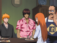 Orihime praises Tessai's food preparation.