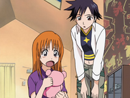 Orihime and Tatsuki find Enraku has ripped open.