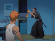 Renji is shocked by Kon being a Mod-Soul inhabiting a plushie.