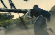Hexapodus sends Ichigo flying.