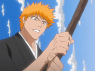 Ichigo envisions the Asauchi he is wielding as a stick compared to Zangetsu.