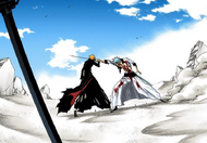 Ichigo grabs Grimmjow's wrist to stop his attack.