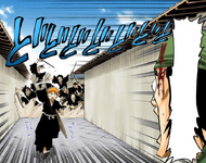 Ichigo reunites with Ganju while being chased by several more Shinigami.