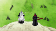 Ginrei Kuchiki and Kōga observe the civil war breaking out in Soul Society.