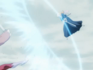 Rangiku blasts the Cloning Arrancar with a shockwave from their clash.