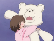 Miyuki is overjoyed by her plushie being able to speak.