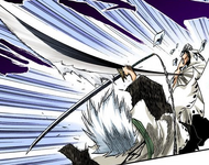 Hitsugaya narrowly dodges Gin's Shikai, Shinsō.