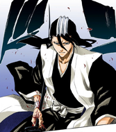 Byakuya catches Ichigo's sword with his hand.