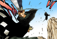 Urahara sends Ichigo flying with a single attack.