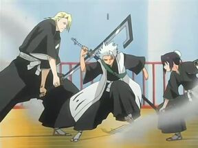 Toshiro deteniendo la pelea de Kira y Hinamori