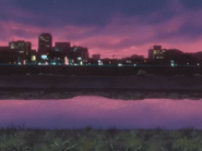 Karakura Town and river at night.