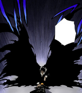 Zangetsu engulfs Ichigo in his cloak after the latter decides to win rather than merely fight or survive.