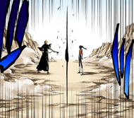 Ichigo initiates his Bankai training by stabbing Zangetsu into the Tenshintai.