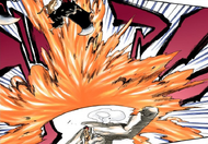 Edrad repels Ikkaku with a burst of flame.