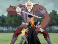 The Cloning Arrancar draws his Zanpakutō against Rangiku.