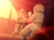 Tatsuki defeats Ichigo Kurosaki during their first childhood bout.