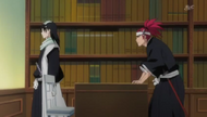 Byakuya gives Renji sole responsibility for the search of Ichigo and Rukia.