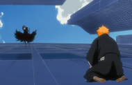 Zangetsu jumps down to talk with Ichigo.