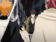 Ashido and Rukia meet up with Ichigo's group.