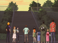 Tatsuki and the rest of Ichigo's friends and family gather to watch the fireworks.