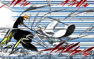 Gin attacks Ichigo with rapid slashes.