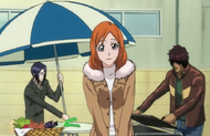 Orihime thanks Urahara for the equipment and food.