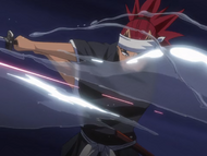 Renji slashes through the water tendril.