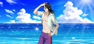 Byakuya wearing a swimsuit.