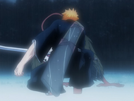 Ichigo and Grand Fisher confront each other in a clearing.