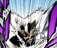 Kenpachi slams Nnoitra into the ground.