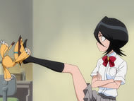 Rukia stops an overjoyed Jon with her foot.