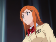 Orihime is left weakened by Aizen's presence.