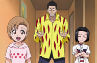 Isshin Kurosaki stands in shock as his daughters welcome Senna.