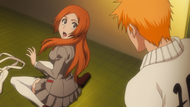 Orihime is shocked by Ichigo.