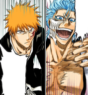 Grimmjow promises to slit Ichigo's throat and prove his superiority.