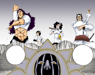 Luppi and the other resurrected Arrancar arrive behind Mayuri.