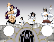 Dordoni and the other resurrected Arrancar arrive behind Mayuri Kurotsuchi.