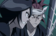 Rukia notices Renji is more powerful as she fights him.