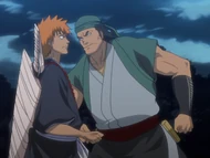 Ganju confronts Ichigo as he begins to explain why he is joining the Ryoka.