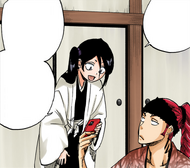 Rukia joins Renji's video call with Ichigo.