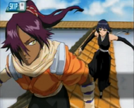 Yoruichi and Suì-Fēng set off to stop anyone fooled by the impostor.