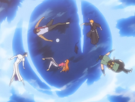Orihime and her friends are left suspended in midair when the cannonball melts.