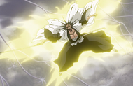 A laughing Kenpachi falls into the Valley of Screams.