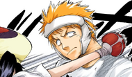 Ichigo dodges Ururu's punch.